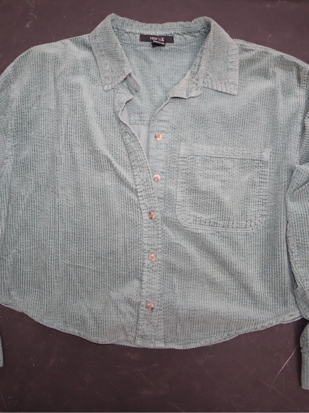 Forever 21 Women’s Sage Green Corduroy Button-Down Shirt